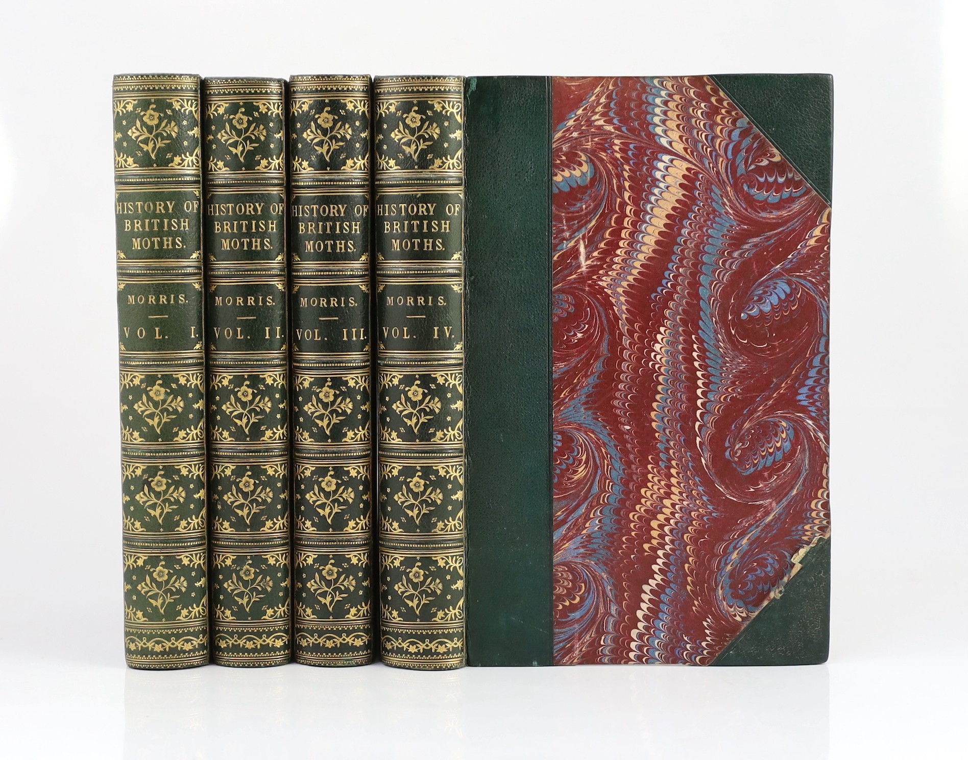 Morris, Rev. Francis Orpen - A Natural History of British Moths...4 vols. 132 hand coloured plates; contemp. half morocco and marbled boards, gilt decorated panelled spines, ge. and marbled e/ps., roy. 8vo. 1872